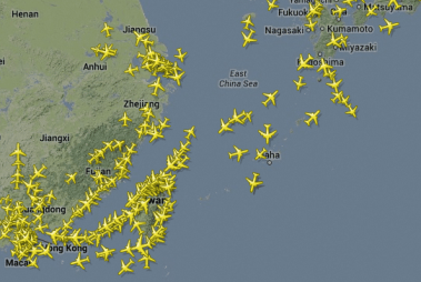 Air traffic between China, Taiwan, Korea and Japan, 27 November 2013, 1 p.m. UK (GMT) time (screenshot from http://www.flightradar24.com/ )
