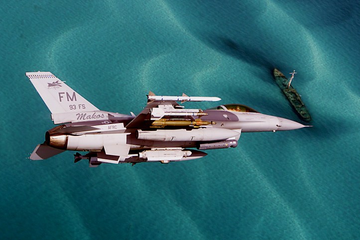482nd Fighter Wing / 93rd Fighter Squadron Lockheed F-16C Fighting Falcon carrying an AIM-120, and AIM-9 air-to-air missiles, a single GBU-12 and a Lighting Targeting pod. Image Credit: CC by Matt Morgan/Flickr.